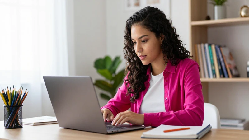 Joven estudiante mexicano enfocado en su laptop