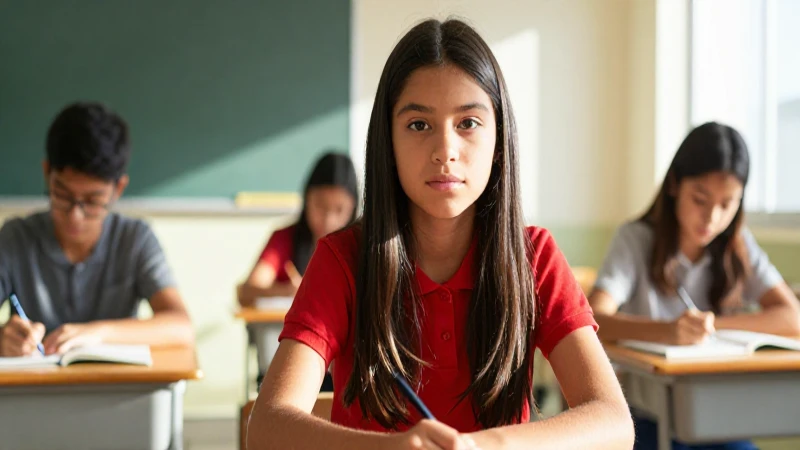 Joven estudiante mexicano en aula iluminada