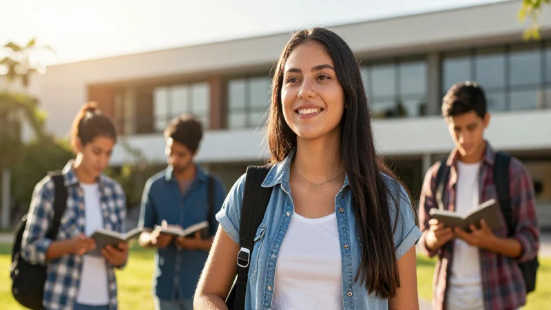 Joven mexicano motivado en campus universitario vibrante