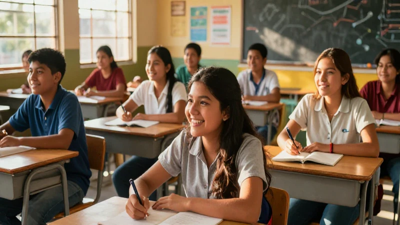 Estudiantes mexicanos felices en aula vibrante