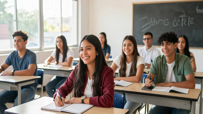 Estudiantes mexicanos felices en un aula moderna