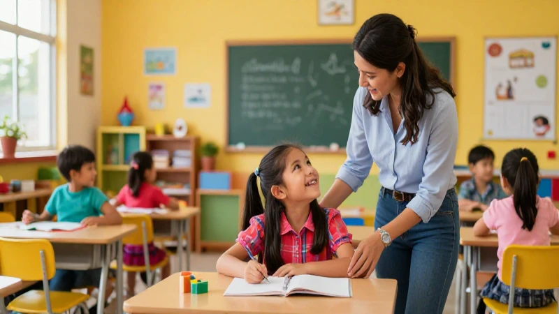 Niño sonriente en aula mexicana vibrante
