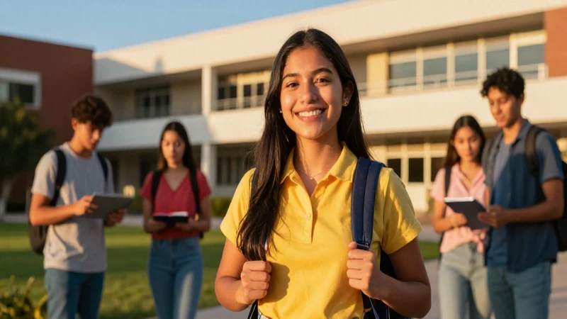 Estudiante mexicano alegre en campus vibrante
