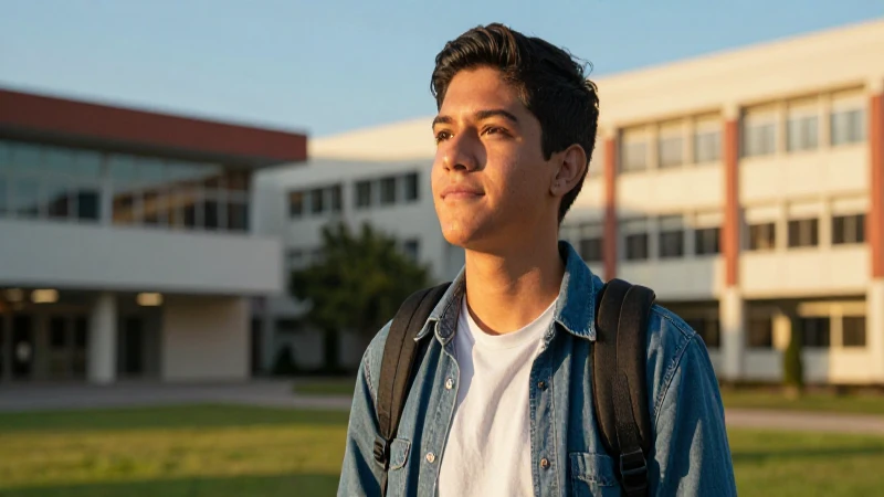 Retrato vibrante de estudiante mexicano en campus moderno
