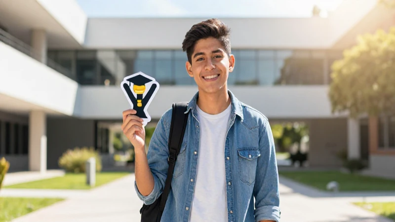 Estudiante mexicano exitoso en campus moderno