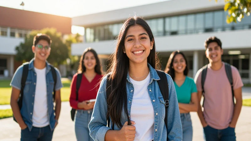 Estudiante mexicano sonriente en campus moderno