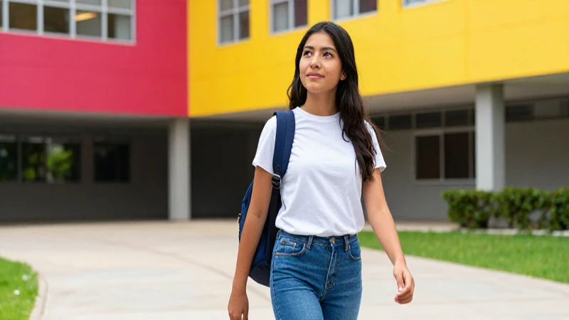 Estudiante mexicano optimista en universidad moderna