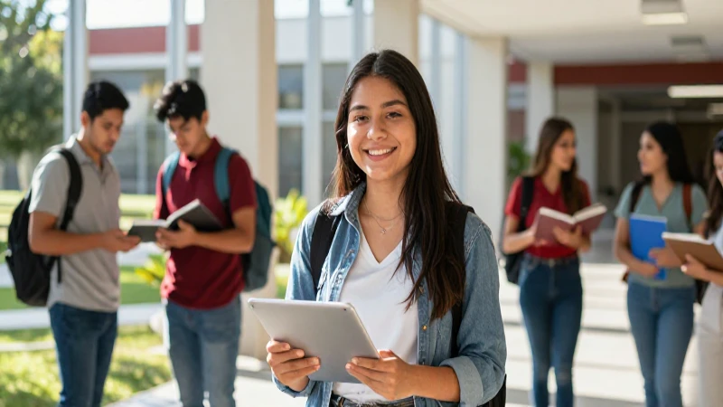 Estudiante mexicano diverso y motivado en campus moderno