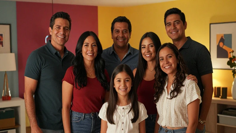 Familia mexicana sonriendo en fotografía profesional