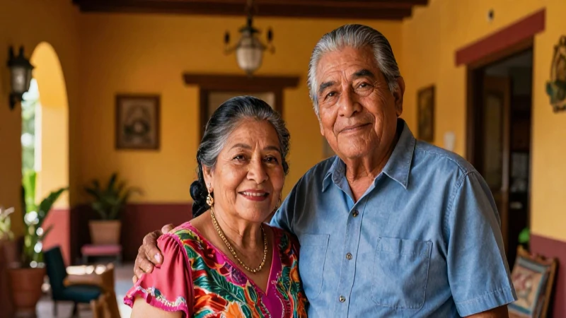 Pareja mexicana anciana en casa cálida