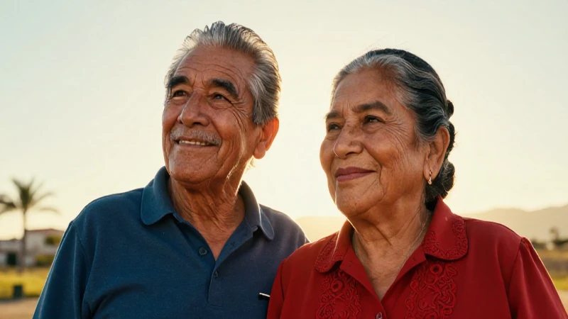 Pareja mexicana sonriente mira un futuro brillante