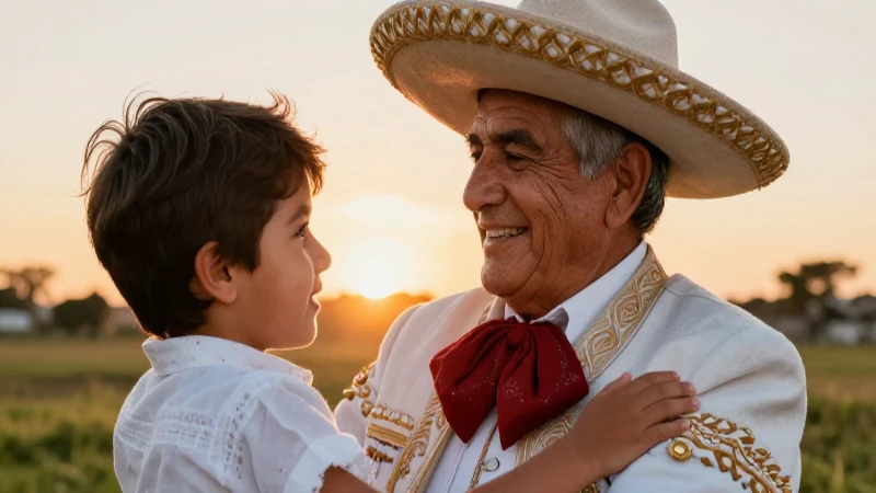 Abuelo mexicano feliz abraza a su nieta
