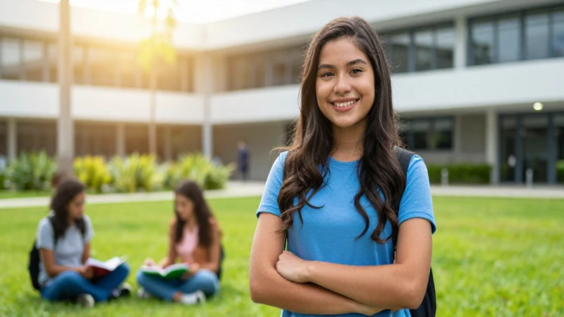 Estudiante mexicano sonriente en campus moderno