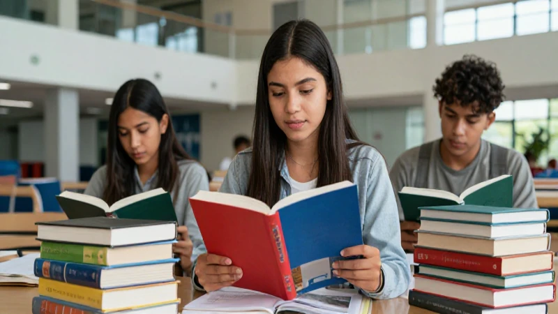 Estudiante mexicano, libros vibrantes y campus moderno