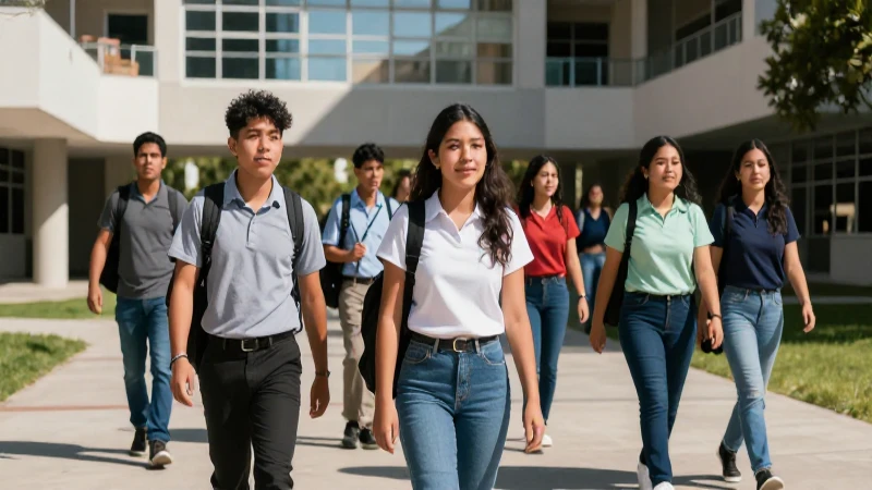 Estudiantes mexicanos en campus universitario moderno