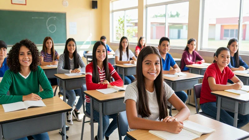 Estudiantes mexicanos sonrientes en aula moderna