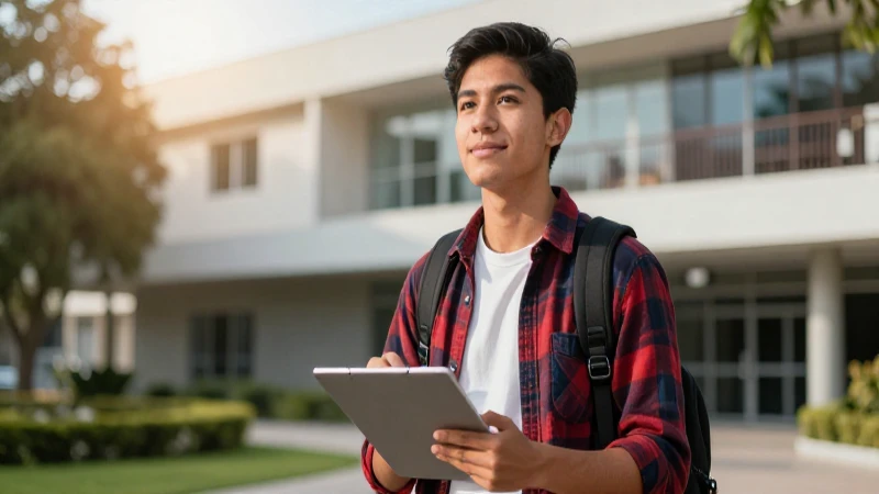 Estudiante mexicano motivado en entorno universitario vibrante