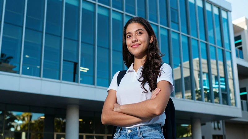 Éxito estudiantil en campus moderno