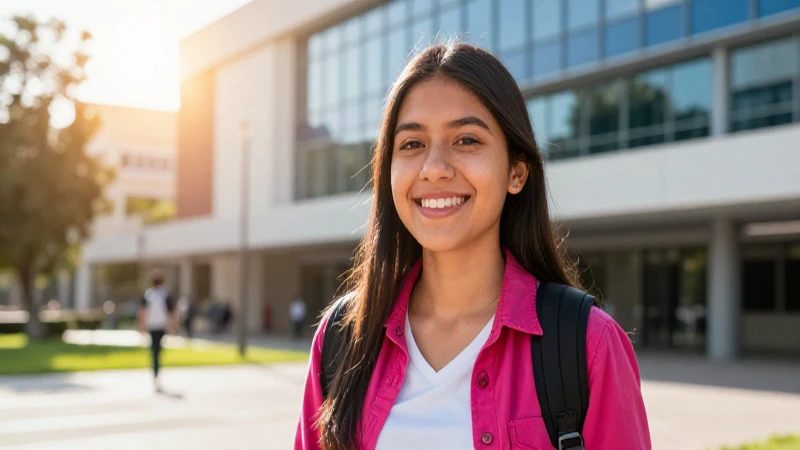 Estudiante mexicana soñadora en campus universitario