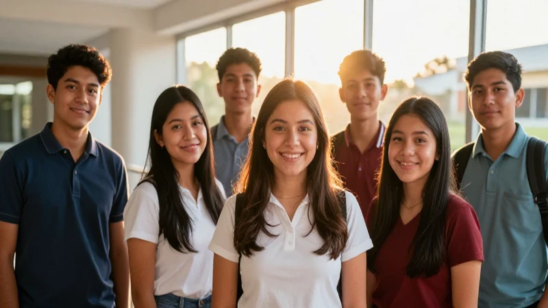 Estudiantes mexicanos felices en un campus soleado y vibrante