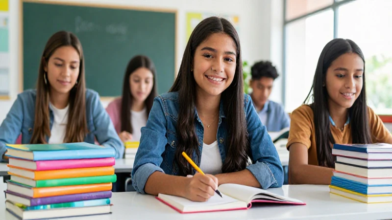 Estudiante mexicano sonríe en aula vibrante