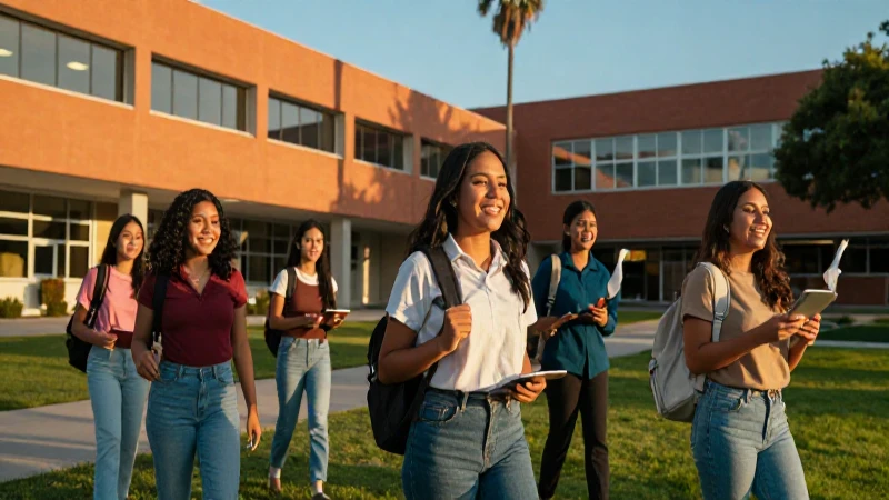 Estudiante mexicano sonriente en vibrante campus universitario