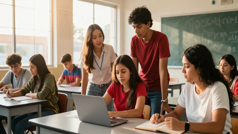 Estudiantes mexicanos colaboran en clase moderna y brillante