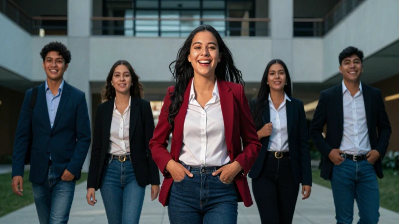 Joven mexicano sonriente en campus moderno