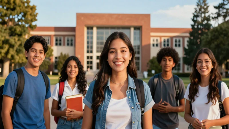 Joven mexicano sonriente en campus universitario