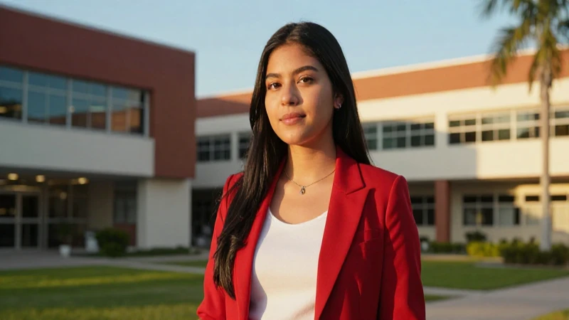 Estudiante mexicano decidido en campus moderno