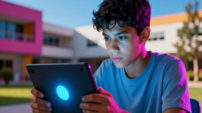 Estudiante mexicano enfocado con tecnología moderna