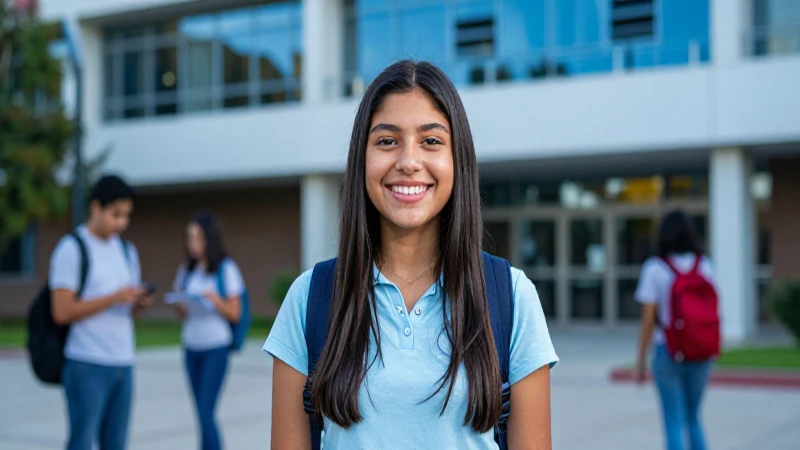 Estudiante sonriente en moderno campus
