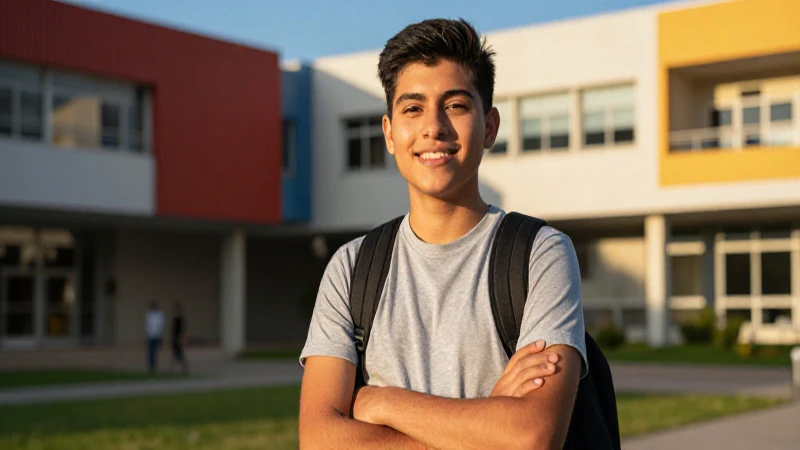Joven mexicano sonriendo en universidad