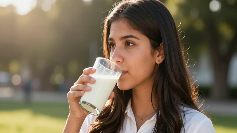 Joven mexicana luminosa con leche fresca