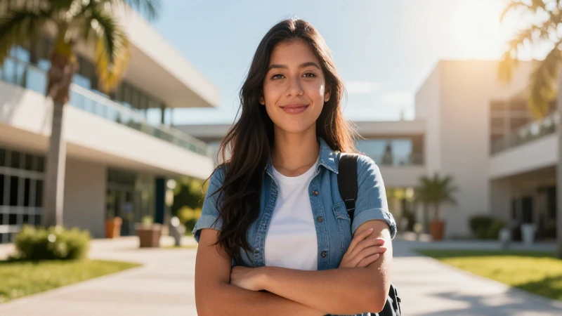 Estudiante mexicano exitoso en vibrante campus
