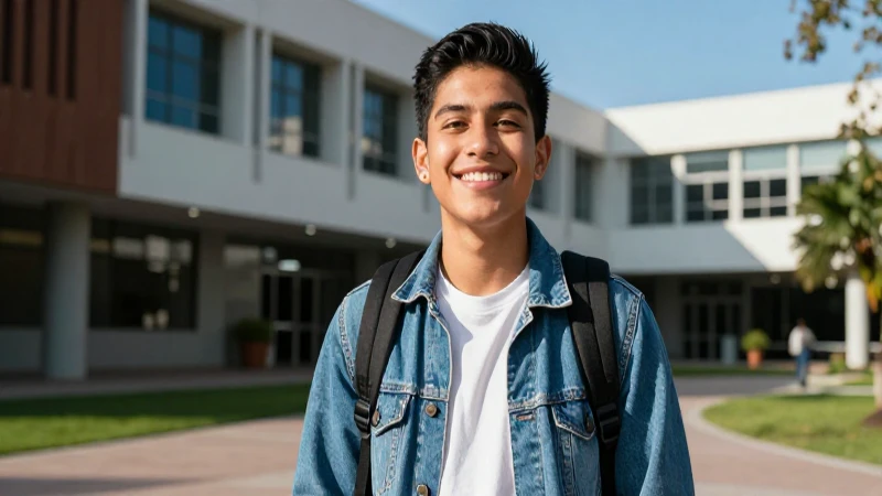 Estudiante mexicana feliz y detallada en el campus