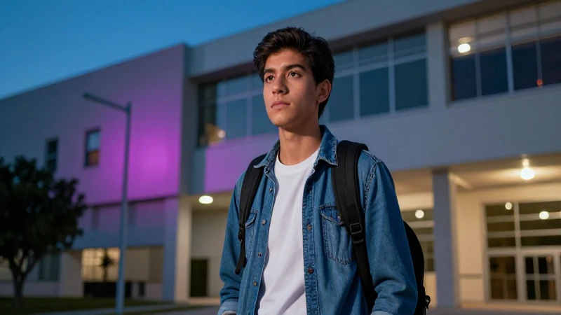 Estudiante mexicano en campus con estilo cinemático