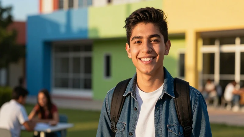 Joven estudiante mexicano sonriente, alta calidad fotográfica