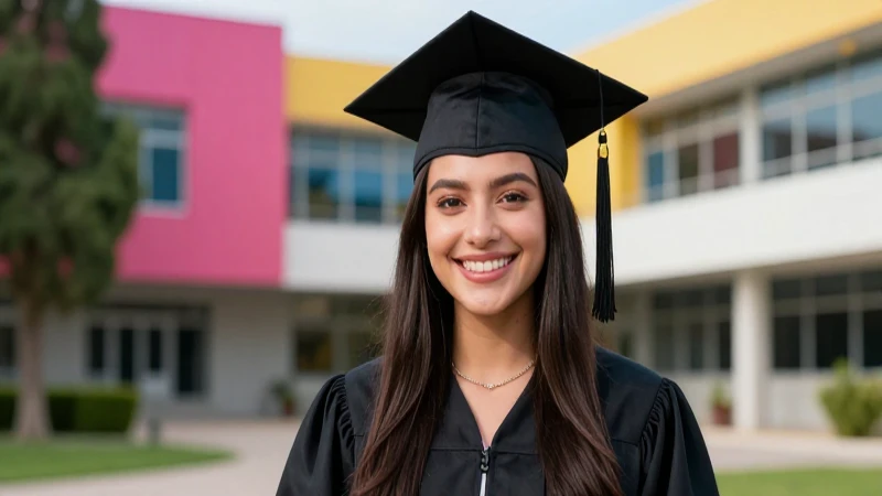 Joven mexicana sonriendo en graduación universitaria