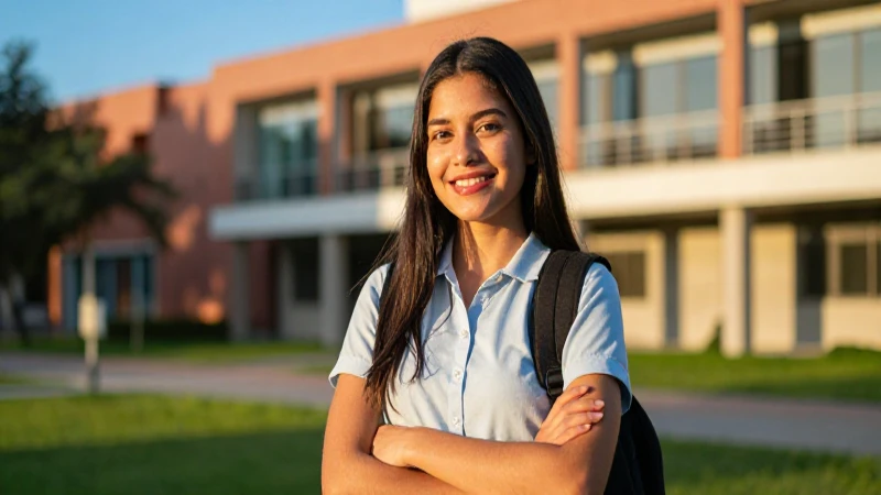 Estudiante mexicano entusiasta en campus moderno