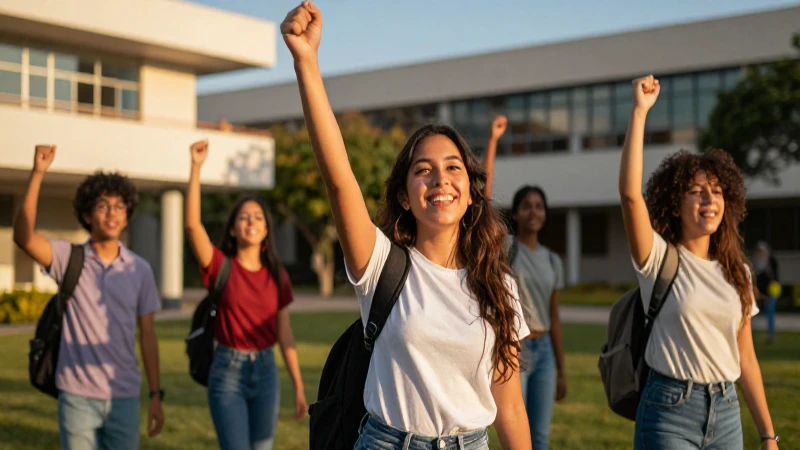 Joven mexicano victorioso en campus dorado