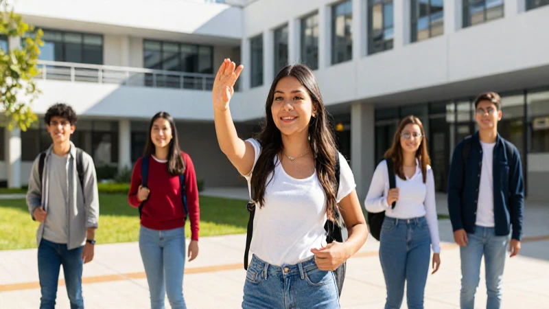 Estudiantes mexicanos dinámicos en campus moderno