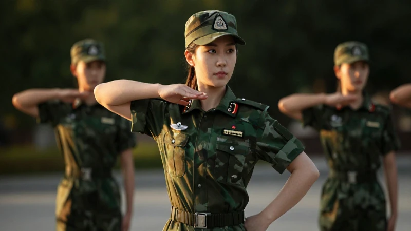 Mujer militar atractiva en pose dinámica