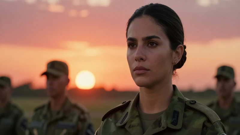Mujer mexicana atractiva con entrenamiento militar al atardecer