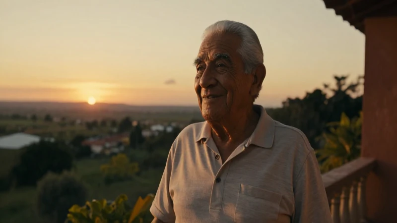 Retrato feliz de anciano mexicano al atardecer