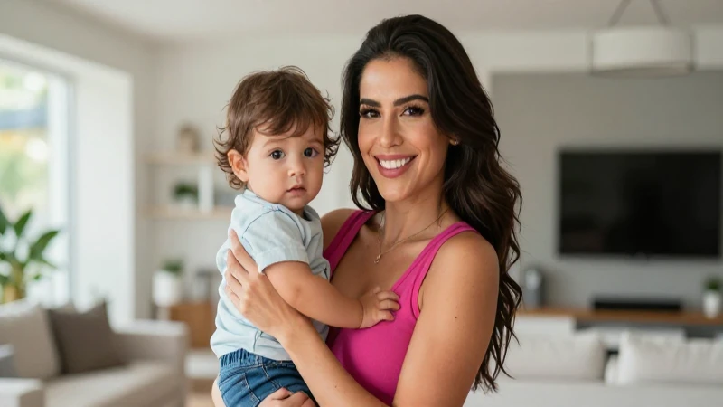 Madre mexicana orgullosa con su hijo en casa moderna