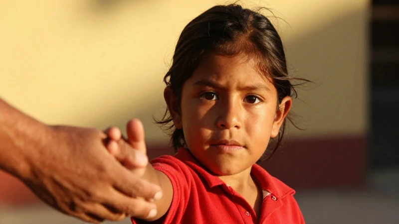 Niño mexicano resiliente con mano de apoyo al atardecer
