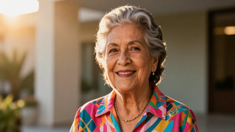 Abuela mexicana radiante bajo luz dorada