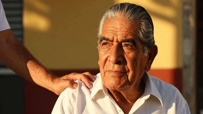 Hombre mayor mexicano apoyado en luz dorada