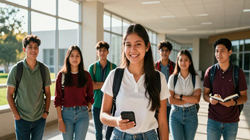 Jóvenes mexicanos en campus académico profesional